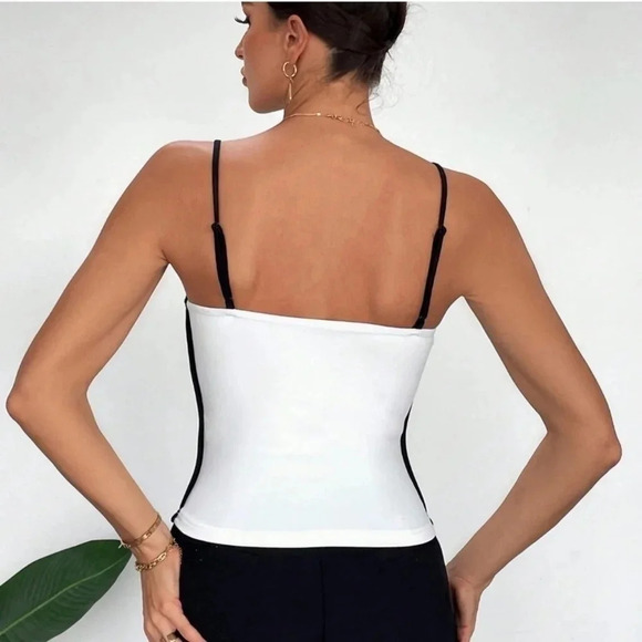 Black and White Preppy Women's Contrast Trim Cami Top - Picture 3 of 5